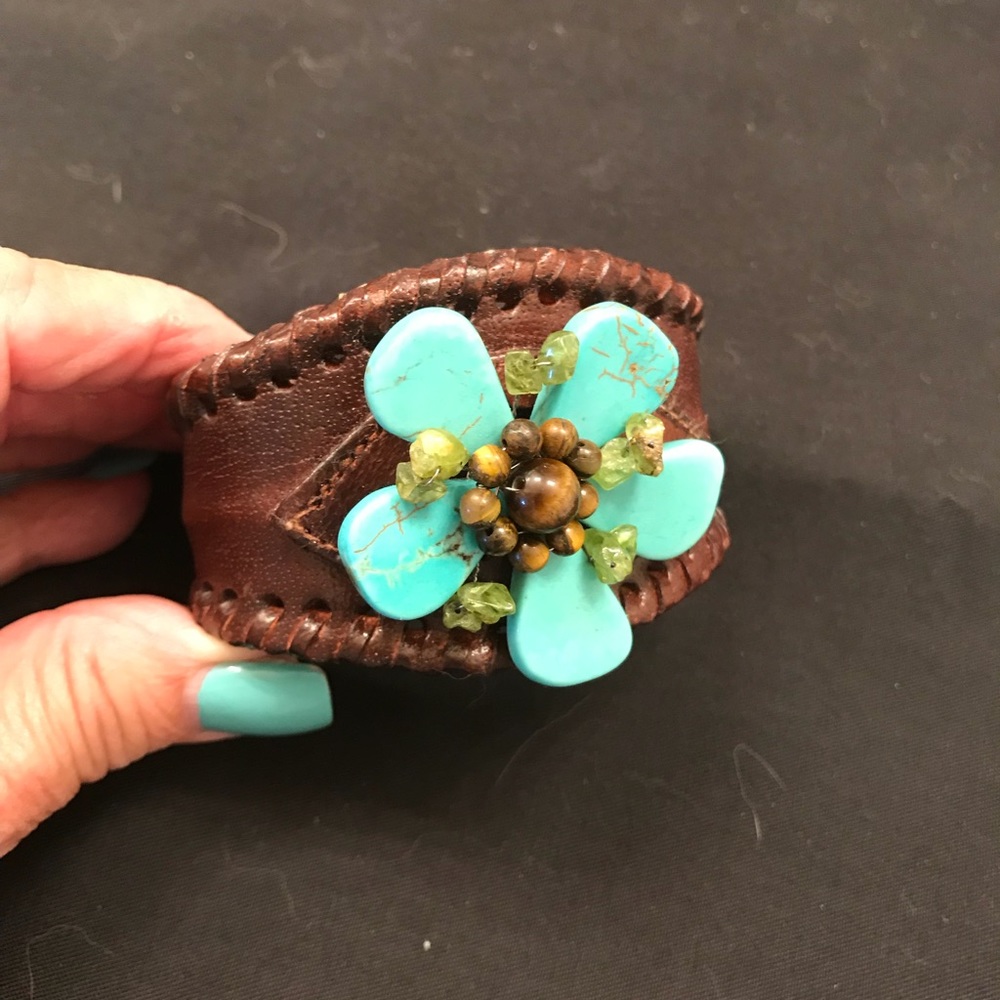 Leather/turquoise cuff bracelet